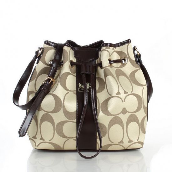 Coach Drawstring Medium Apricot Coffee Shoulder Bags FCA - Click Image to Close